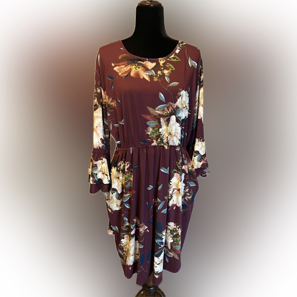 Sweet Love by Jen Burgundy Floral Dress